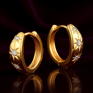 Pendientes de Diamantes Dorados, Chapados en Oro de 18K, Corte Brillante Redondo, Diamantes Naturales, Joyería Clásica para Mujer para Uso Diario - Product Image 2