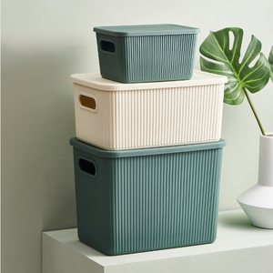 Monr Dọc Sọc Thiết Kế Nhựa Lưu Trữ <span class=keywords><strong>Box</strong></span> Với Nắp Xách Tay Với Xử Lý Stackable Nhựa Tổ Chức Cho Hộ Gia Đình Đồ Lặt Vặt - Product Image 1