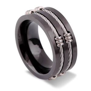 Anillo de Acero de Titanio Negro para Hombre, 8mm, Diseño Geométrico de Doble Hilera, Joyería de Moda, Regalo - Product Image 5