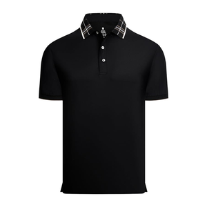 Polo Negro para Hombre con Cuello a Cuadros, Polo Elegante e Informal de Manga Corta para Negocios y Uso Diario - Product Image 3