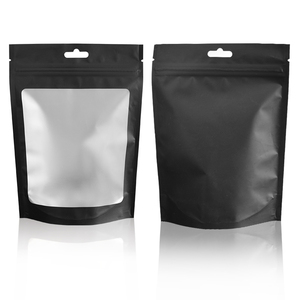 Custom Printed Frosted Resealable Matte Plastic Mylar <strong>Foil</strong> Zipper Bag hang Hole Black Stand up <strong>Pouch</strong> Packaging with Clear Window - Product Image 3