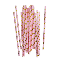 Fournitures de décorations de fête d'anniversaire à pois dorés ton rose ensemble de vaisselle jetable