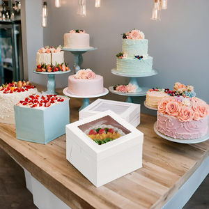 Boîte à gâteau multi-tailles en papier avec fenêtre, conteneur jetable pour pâtisserie, boîte de transport avec couvercle pour mariage et anniversaire - Product Image 5