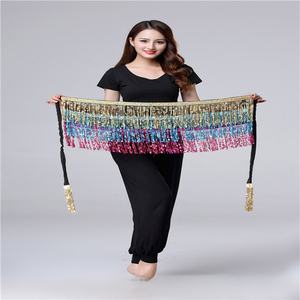 3 couches de danse du ventre foulard indien bohême Performance Giltter gland taille chaîne paillettes <span class=keywords><strong>frange</strong></span> <span class=keywords><strong>robe</strong></span> jupe - Product Image 2