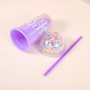 450ml Sweet Romantic Love Letter Unicorn Themed Double Wall <b>Plastic</b> Tumbler with Straw Pastel Pom Pom Dome Lid Five Pastel Body - Product Image 6
