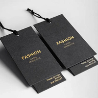 Etiquetas de Ropa de Primavera/Verano con Cordón de Cera Beige, Impresión Floral en Acuarela, Papel con Recubrimiento Brillante, de una Sola Capa