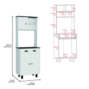 DB Salem Modern <b>Kitchen</b> Pantry in Stainless Steel and Plastic 2 Cabinets 2 Open <b>Shelves</b> Drawer with Panel Material - Product Image 3