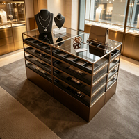 Comptoir de présentation de bijoux en bois et métal, vitrine à bijoux en verre à plusieurs niveaux avec tiroirs pour magasin de bijoux de luxe