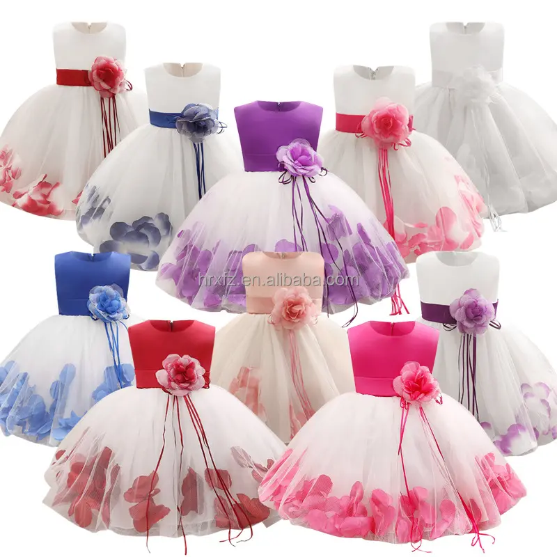 Korean version high quality girls' petal dress baby princess dress flowers one year old children's dress cheap wholesale