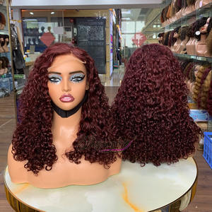 Prix de gros Perruque bouclée de luxe sans colle 14 pouces avec closure 5x5 en dentelle transparente, cheveux humains bouclés super double drawn - Product Image 3