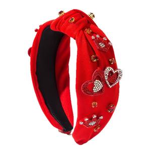 عصابات رأس لعيد الحب <span class=keywords><strong>2026</strong></span>، عصابات حمراء مزينة بالأحجار الكريمة على شكل قلب، عصابات رأس معقودة مزينة بالجواهر لعيد الحب السعيد - Product Image 5