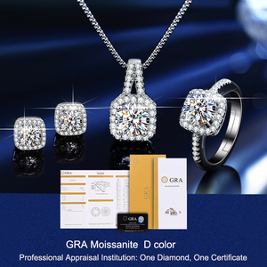 High-quality Jewelry Set D-color Moissanite <strong>Ring</strong> Earrings and <strong>Necklace</strong> with GRA Certificate Women's <strong>Wedding</strong> Set. - Product Image 1