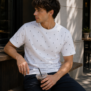 Camiseta Náutica Personalizada para Hombre, Estilo Costero, Estampado de Ancla, Camiseta Informal de Verano, Marca Privada OEM ODM, Fabricante de Ropa de Resort - Product Image 2
