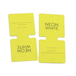 OEM Yellow Paper Swing Tag Center fold mit Druck LOGO Schmuck/Halskette/Ringe/Ohrringe/Geschenk Preis Hang Tag