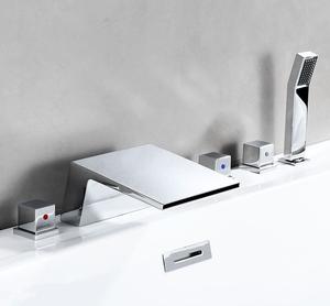 Ensemble de robinets de douche HOMEDEC 5 pièces, robinet de baignoire à montage sur pont avec <span class=keywords><strong>douchette</strong></span> <span class=keywords><strong>extractible</strong></span> - Product Image 3