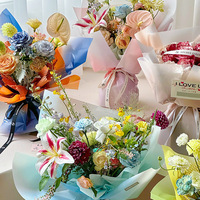 Papier d'emballage floral PE double face imperméable de qualité supérieure pour la Saint-Valentin, rouleau de papier synthétique coloré écologique