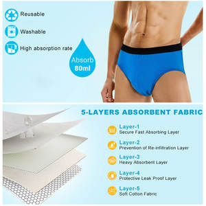 Sous-vêtements d'incontinence <span class=keywords><strong>pour</strong></span> hommes de taille personnalisée Lavables Réutilisables Anti-fuites Slips d'incontinence Culottes d'incontinence - Product Image 2
