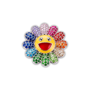 Pendentif Fleur Murakami Givrée et Rotative, Inspiré de l'Art Superflat de Takashi Murakami, Entièrement Sertie de Zircone Cubique, Luxe Kawaii - Product Image 2