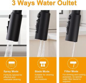 Grifo de Cocina con Rotación de 360°, 3 Modos, Rociador Extraíble, Monomando, Arco Alto, Montado en Cubierta, Moderno - Product Image 3