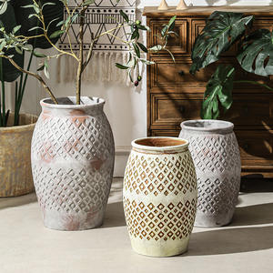 กระถางดอกไม้ปูนซีเมนต์สไตล์โบฮีเมียน ของตกแต่งบ้านเรียบง่าย งานปั้นเซรามิก กระถางต้นไม้ขนาดใหญ่ตั้งพื้นถึงเพดาน สำหรับปลูกต้นไม้สีเขียว ทำด้วยมือ - Product Image 1