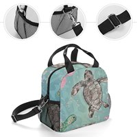 Sac isotherme portable en tissu Oxford imperméable avec fermeture éclair, imprimé par sublimation intégrale motif tortue marine et océan, idéal pour le déjeuner et à porter en bandoulière