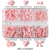 Accessoires pour ongles Saint-Valentin : Mini nœuds 3D mignons en résine, 6 compartiments, cœurs polyvalents, roses pour nail art