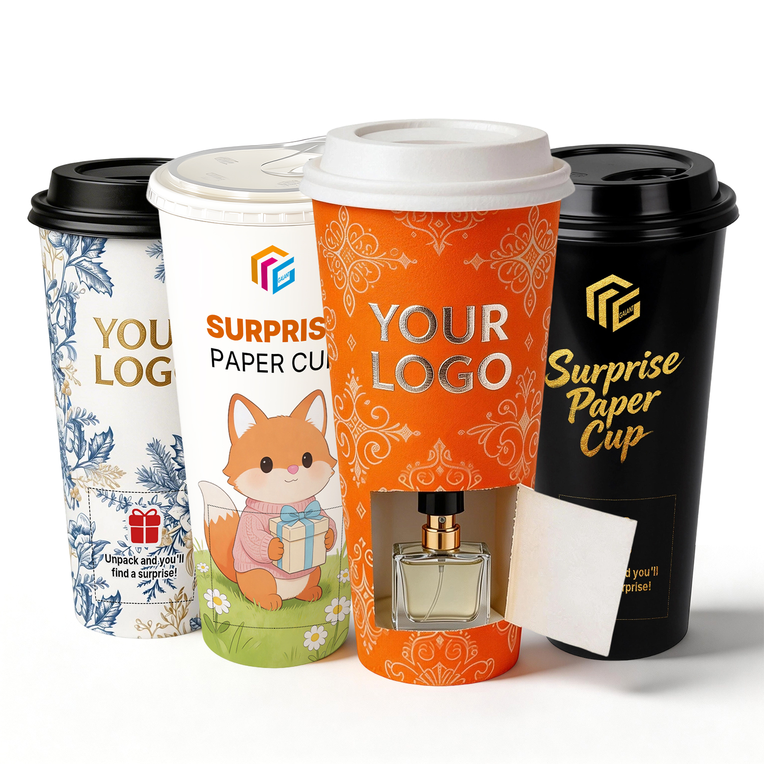 12oz Personalized Mystery Blind Box Boba Cup Disposable Food Grade Paper Cup for Milk Tea Coffee With Surprise Gift Compartment