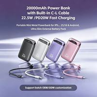 Batterie externe Z3 22,5 W à charge rapide Type-C Li-Polymère avec câbles intégrés, affichage numérique et support pour smartphone