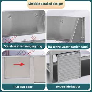 Bak mandi hewan kesayangan dari baja tahan karat, stasiun perawatan profesional untuk anjing kecil/besar (penggunaan DI RUMAH & Salon Hewan Peliharaan) - Product Image 3