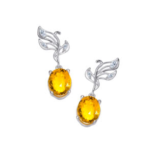 Pendientes de joyería fina beGems de lujo Pendientes de citrino de Ojos de Fénix en oro blanco italiano de 14K/18K Joyería fina de lujo para mujer - Product Image 3