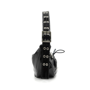 Sac fourre-tout tendance au design moderne en noir glamour avec détail œillet et bandoulière réglable - Product Image 3