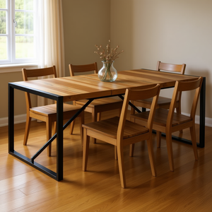 Mesa de Comedor de Madera Maciza de Acacia, Patas de Metal Rectangulares, Acabado Natural, Diseño Industrial Moderno, Mueble para el Hogar de 6 Plazas - Product Image 2