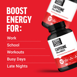 Tabletas de cafeína de 200mg de etiqueta privada OEM, píldoras de cafeína, suplementos energéticos enfocados, aumentan la energía, el enfoque y el rendimiento - Product Image 2