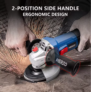 מטחנת זווית ניידת תעשייתית HERZO 710W 125mm עם כבל, עוצמתית, מהירות משתנה, מתג הזזה, מנוע ללא פחמים, לשימוש עצמי - Product Image 3