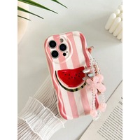 Coque de téléphone portable INS brillante à rayures pastel avec chaîne pour iPhone 11 16 17 18 Pro Max, coque arrière crème Funda