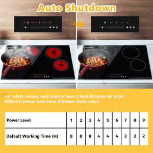 Table de cuisson électrique à 4 brûleurs de 30 pouces, 220-240 V, encastrable, 7200 W, en céramique, avec protection en verre et cadre métallique - Product Image 4