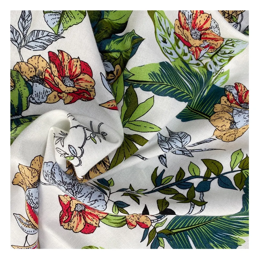 Shaoxing Textile kain katun rayon 100% rayon viscose Woven printed kain Fabric floral spun rayon challis fabric for dress