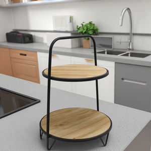 Plateau à 2 niveaux en bois à cadre métallique pour décoration <span class=keywords><strong>de</strong></span> gâteau <span class=keywords><strong>de</strong></span> mariage <span class=keywords><strong>Tour</strong></span> <span class=keywords><strong>de</strong></span> présentation ronde et noire pour dessert et fruits - Product Image 2