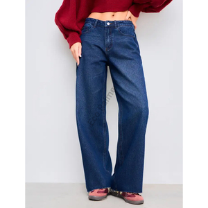 Jeans de Mezclilla Casuales para Mujer, Cintura Media, Corte Regular, Transpirables, de Secado Rápido, Color Oscuro Sólido, Verano 2025, Venta al por Mayor, Alta Calidad, Pierna Recta - Product Image 4