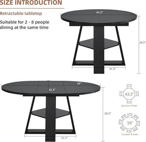 Bàn ăn có thể mở rộng 43.3 "-59" cho bàn tròn hiện đại 4-8 với lá ẩn tiết kiệm không gian, cơ sở chéo với kệ lưu trữ - Product Image 2