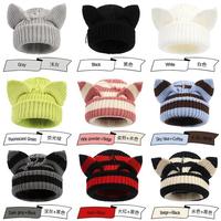 Chapeau Coréen Tendance Tricoté Chaud 100% Acrylique Y2K avec Oreilles de Chat, Polyvalent, Mode Automne Hiver, Accessoire de Plage pour le Froid et les Voyages