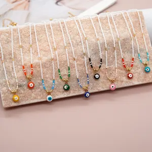Go2boho High Quality Luxury Bohemian Colorful Beaded Choker Necklace Women Charm Evil Eye Pendant Fine Fashion Jewelry Necklaces