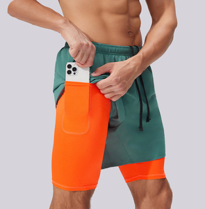 Hızlı kuru koşu sıkıştırma astar ile hafif atletik egzersiz spor şort yan cep erkek 2 in 1 spor şort - Product Image 3