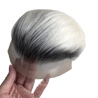 Attaché à la main naturel Ombre sel et poivre Invisible cheveux Patch Toppers Clips en gris cheveux humains pièces toupet pour hommes