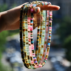 Collar bohemio colorido con cuentas de piedra plana de curación Natural para mujer, Gargantilla de piedra energética de cristal de ágata amazonita, venta al por mayor - Product Image 2