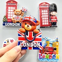 Aimants de réfrigérateur en résine sur le thème des monuments de Londres avec des motifs de cabine téléphonique, de la Garde royale, du Big Ben, de bus et d'ours en peluche, vente en gros, vente au détail, boutiques de cadeaux