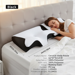 Cervical Sleep Pillow 62x37x12cm Memory <b>Foam</b> Neck Support Black Wedge <b>Shape</b> Modern Design - Product Image 1