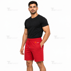 Shorts Bermuda Homme Rouge Couleur Unie Taille Élastiquée Cordon de Serrage Décontracté en Coton Tricoté Respirant Taille Moyenne Vente en Gros - Product Image 2