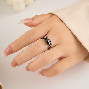 Cute Black Cat Cartoon <b>Adjustable</b> <b>Ring</b> For Women Fashion Jewelry Gift Index Finger <b>Ring</b> - Product Image 2