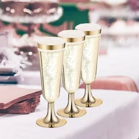 Tasse en plastique jetable de 5OZ à bords dorés, gobelet dur PS en plastique, verres à Champagne, verres à vin rouge, tasses de fête